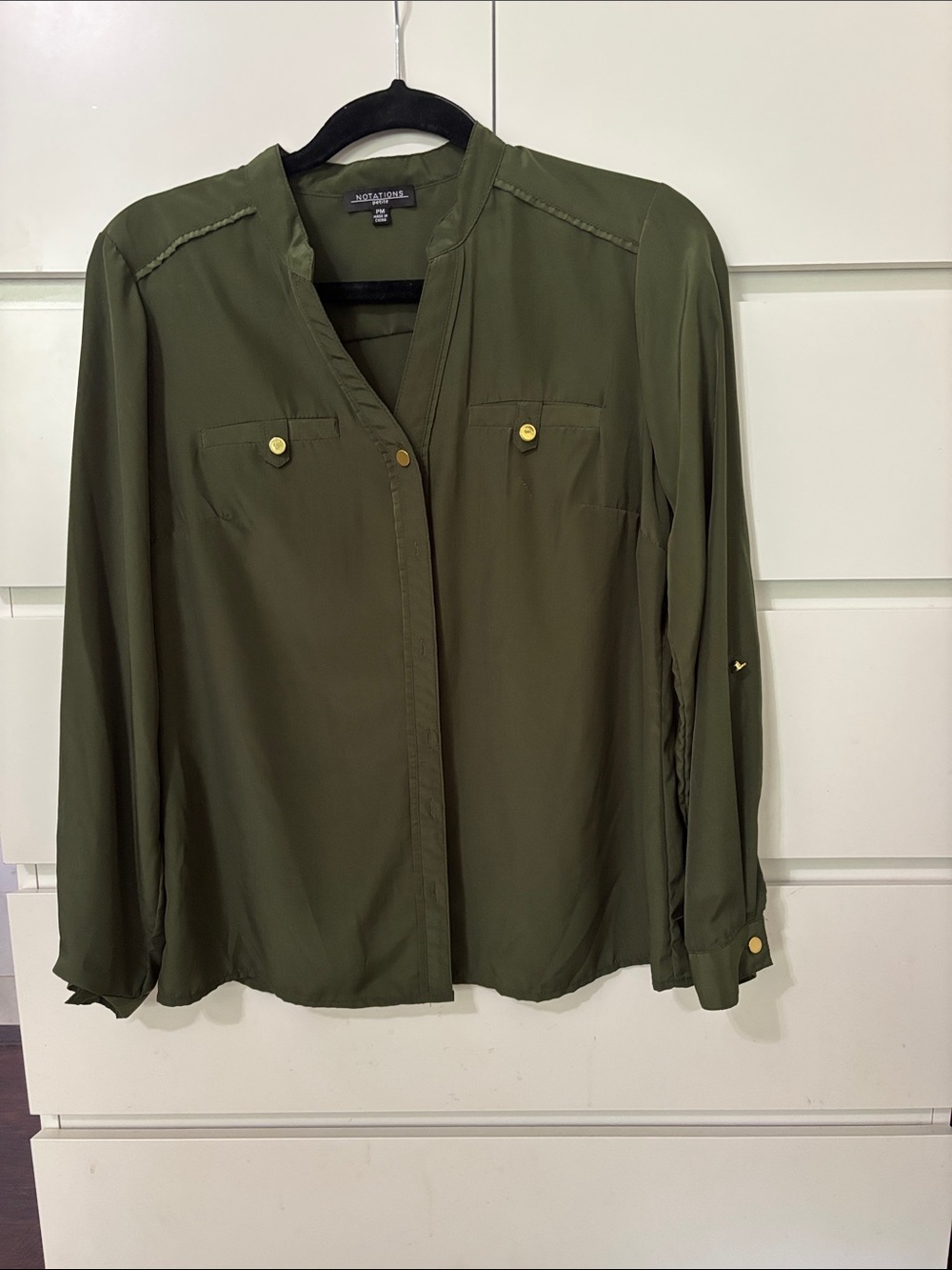 Market & Spruce Olive Green Button-Front Utility Blouse